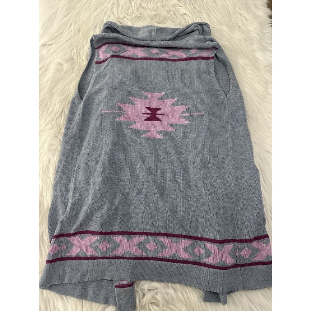 Hayes Womens Small Gray Western Boho Open Front Sweater Sleeveless EUC